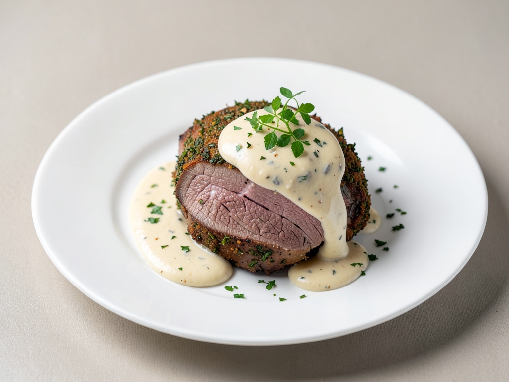 Roastbeef tenero con crosta alle erbe e salsa alla panna