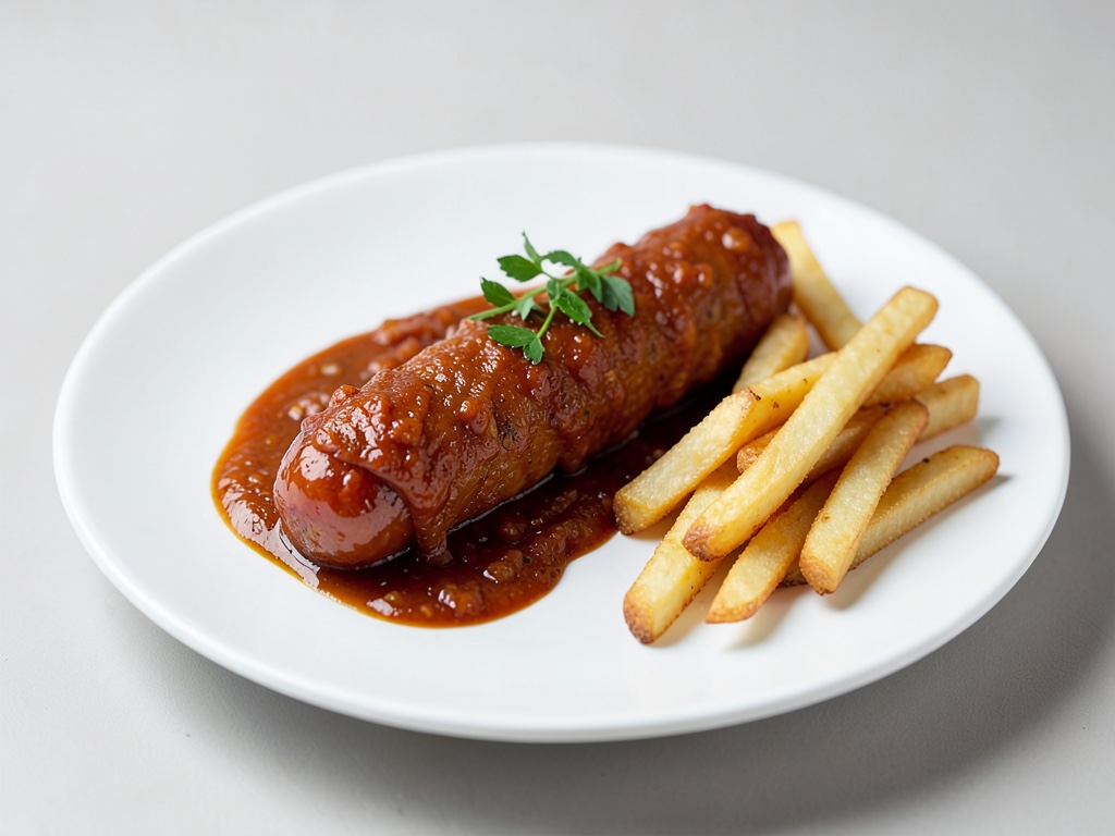 Salsiccia curry croccante e patatine fritte nell'air fryer