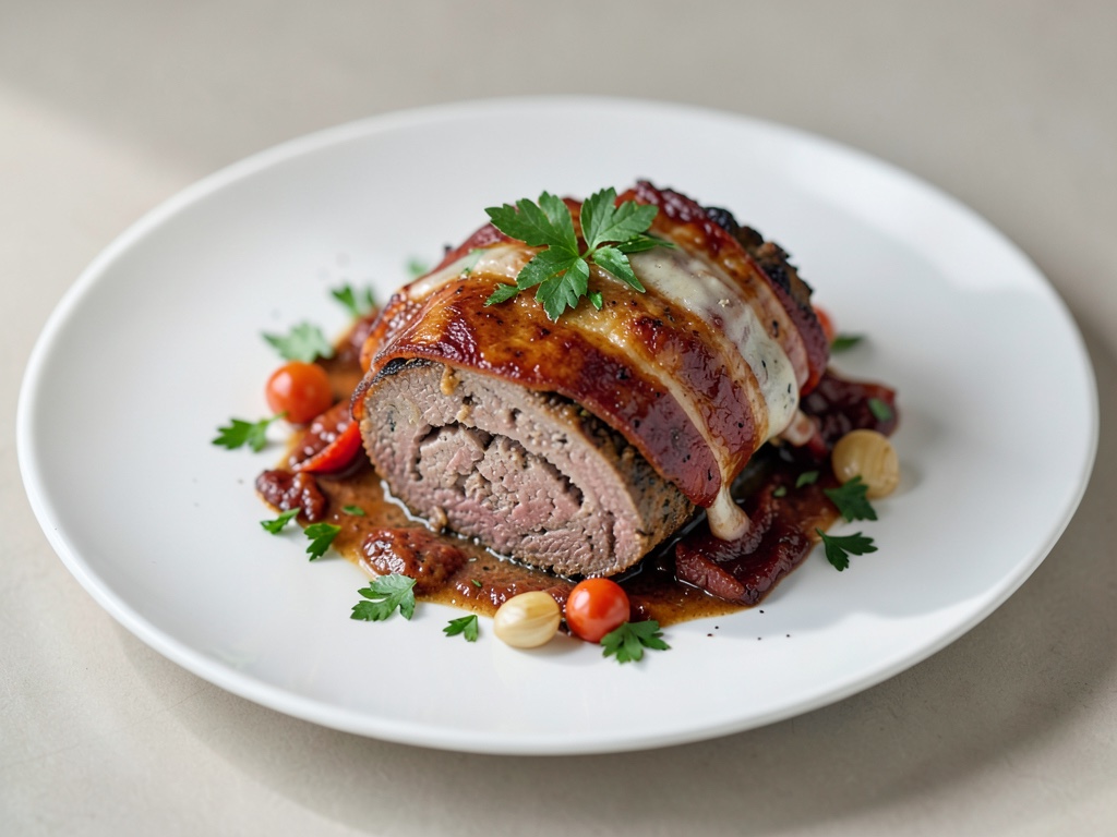 Polpetta di carne succulenta con bacon in friggitrice ad aria