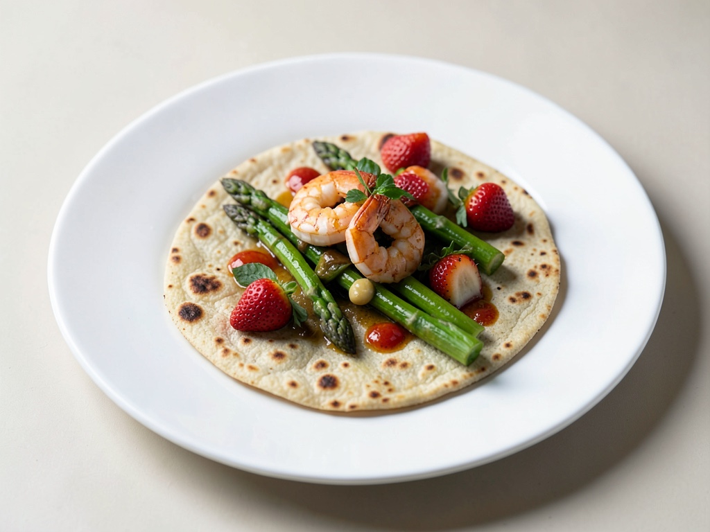 Tarte flambée aux asperges, fraises et crevettes de l'air fryer