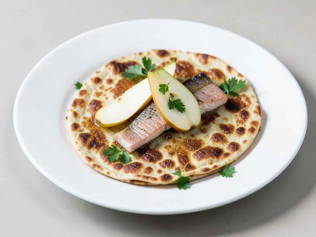 Tarte flambée à la poire et à la truite saumonée