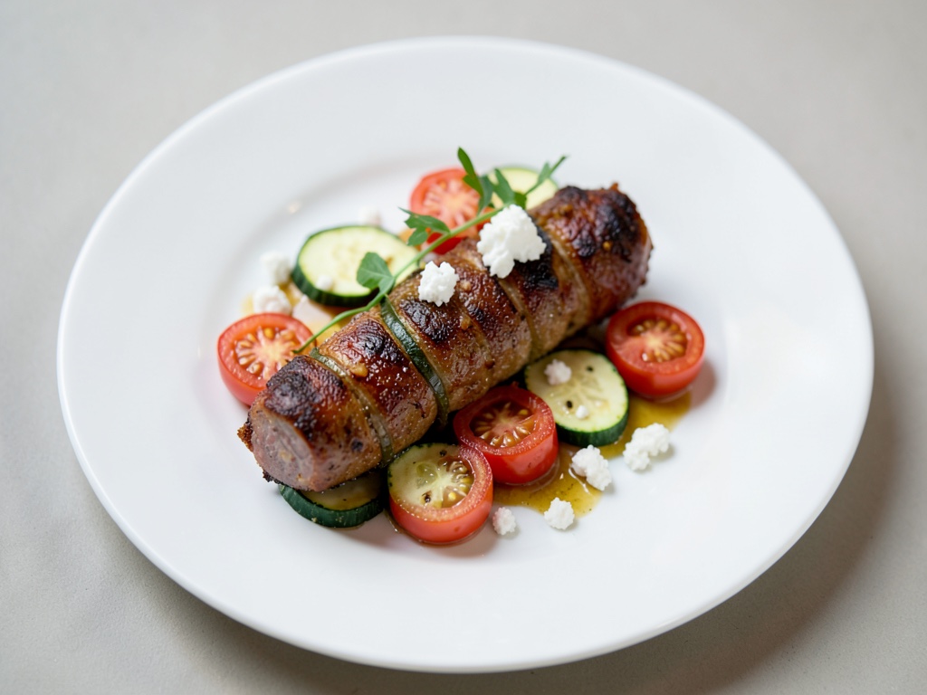Saucisses de Strasbourg croustillantes avec courgettes, tomates et feta au four à air chaud
