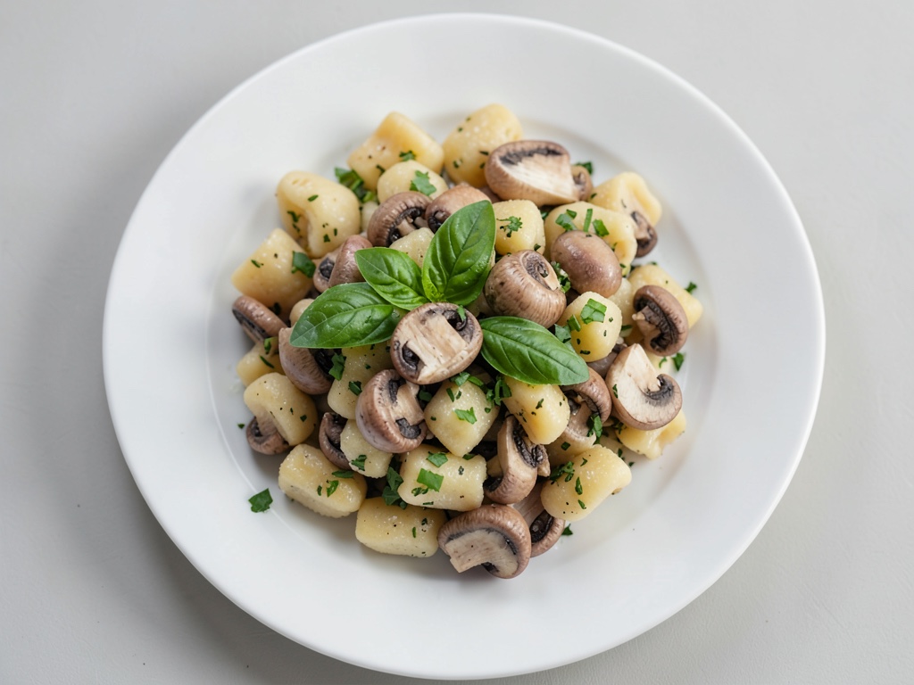 Knusprige Gnocchi mit Pilzen und frischem Basilikum