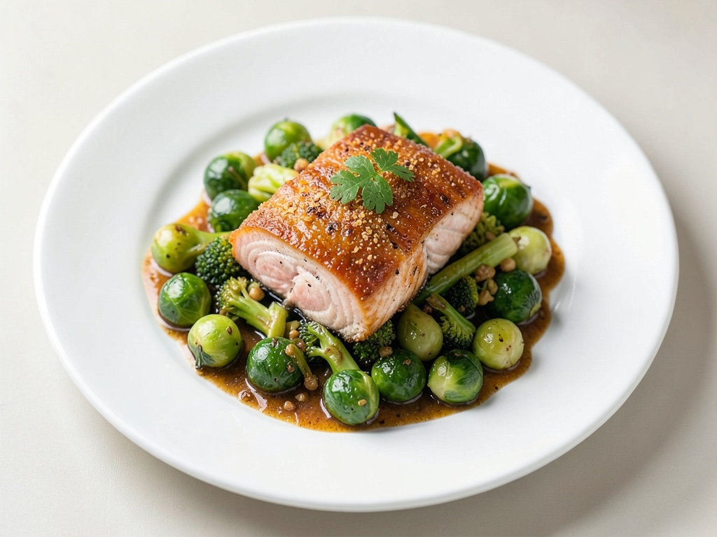 Crispy Teriyaki Salmon with Honey Brussels Sprouts from the Air Fryer