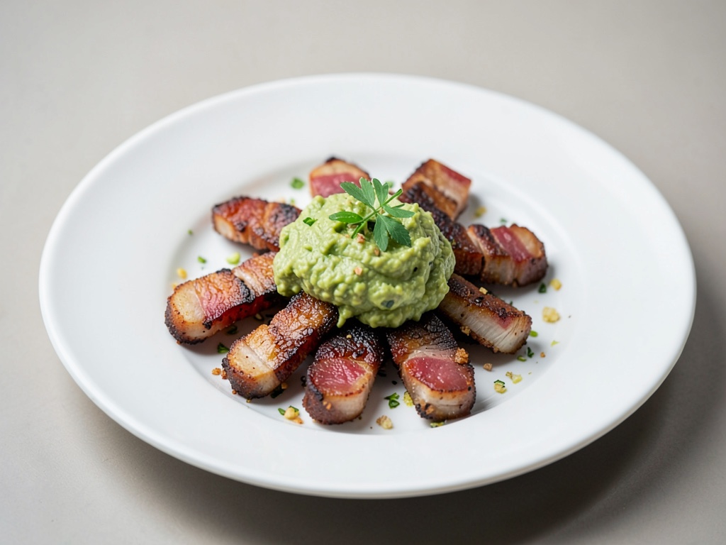 Chicharrones di pancia di maiale croccanti con guacamole fresca