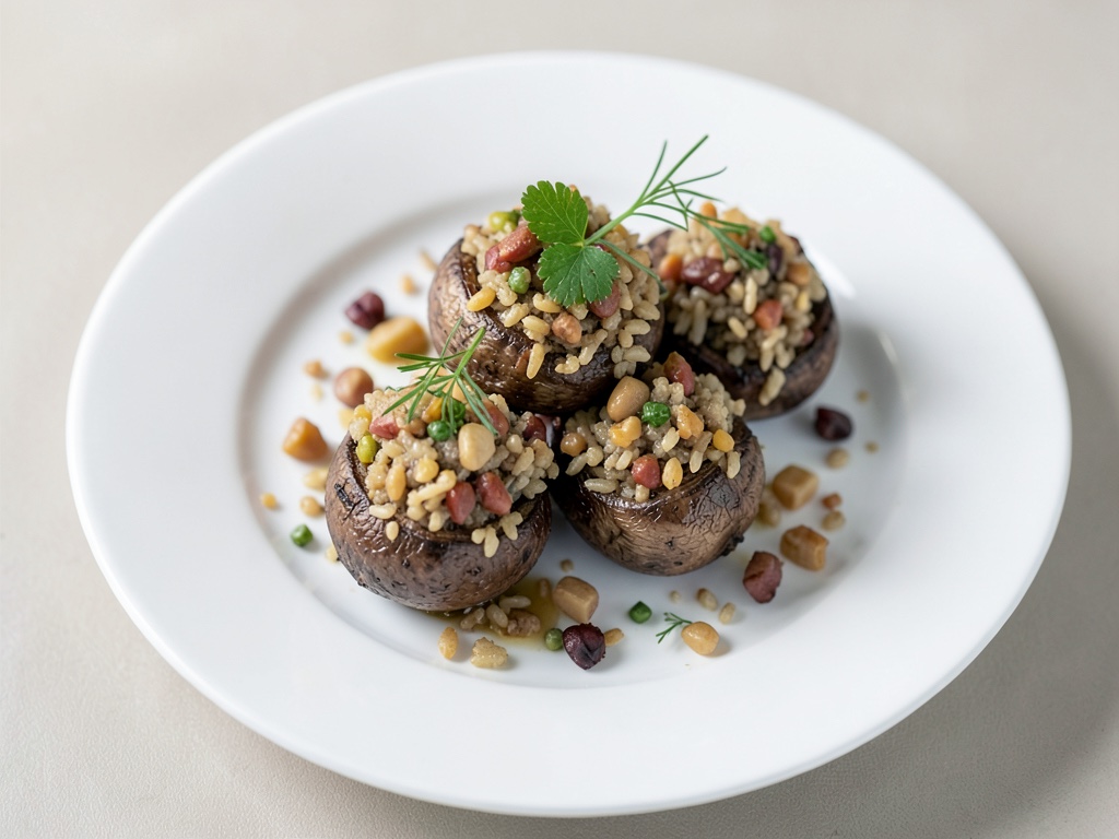 Champignons végans à la farce riz-noix