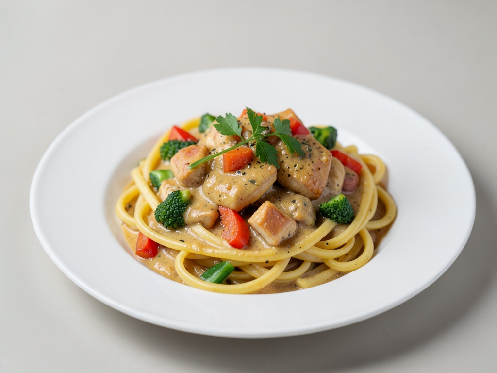 Cremige Curry-Pasta mit Hähnchen und Gemüse