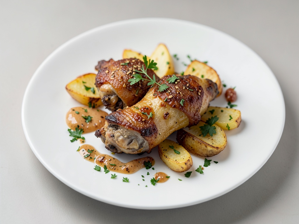 Cuisse de poulet croustillante avec frites de pommes de terre méditerranéennes à l'air fryer