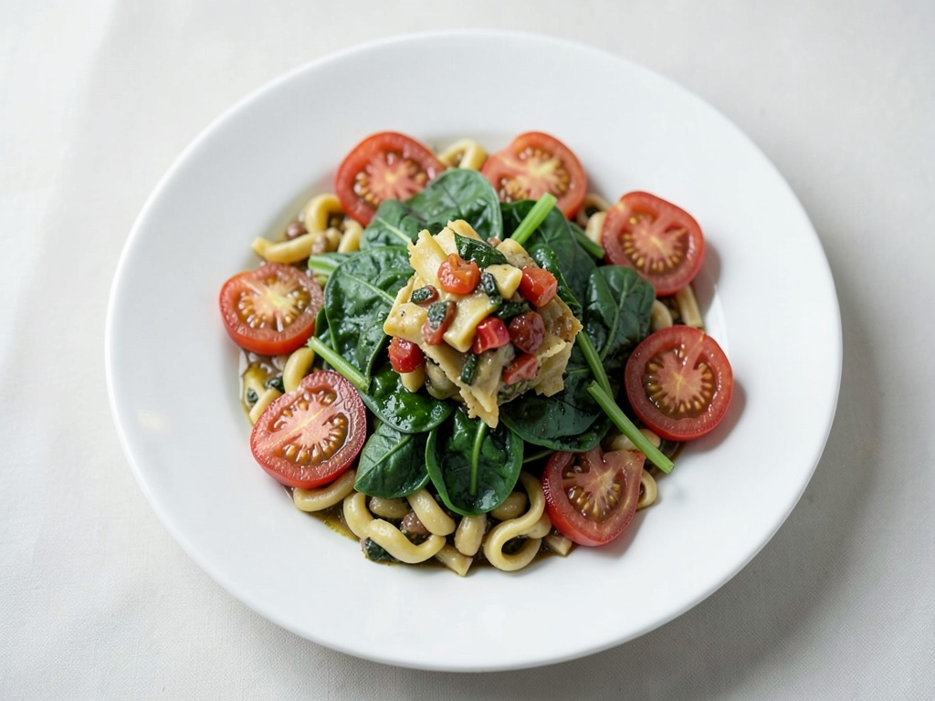 Padella con Spätzle, pomodori e spinaci