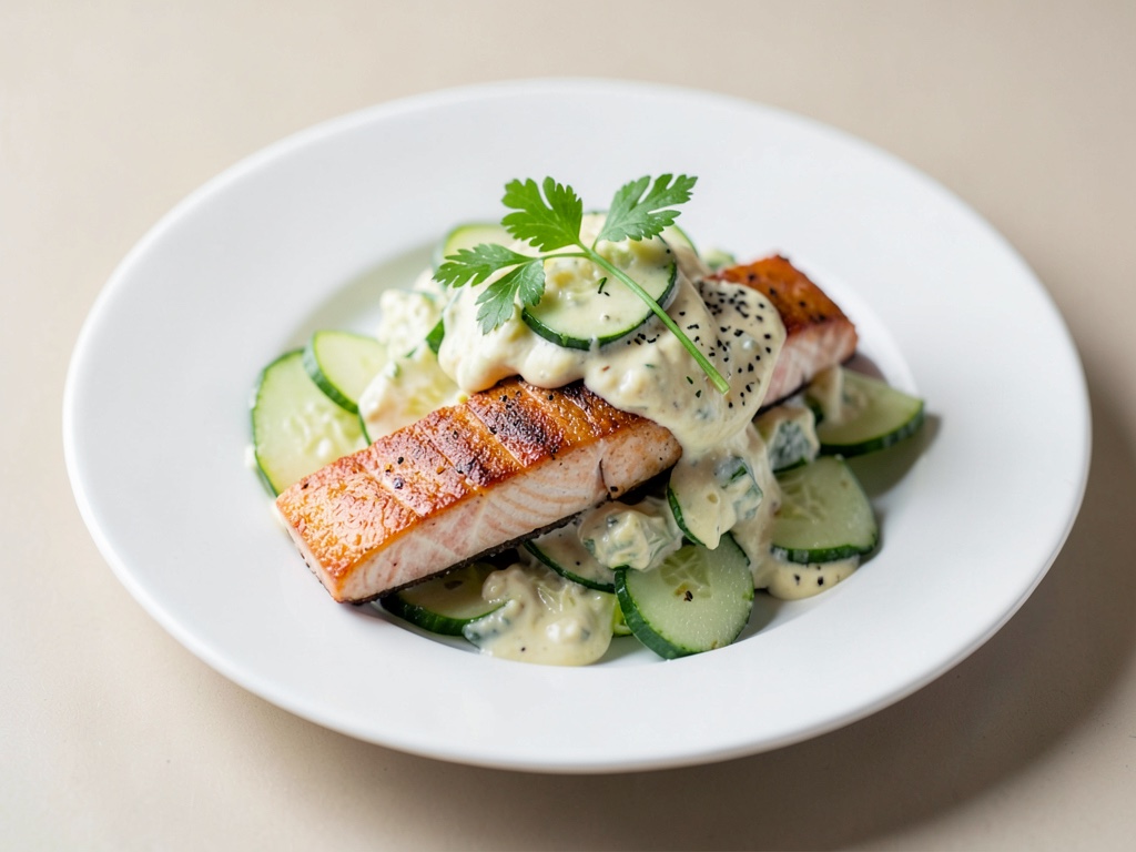 Cremiger Gurkensalat mit Lachs aus der Heißluftfritteuse