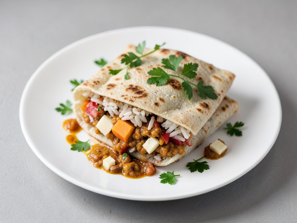 Pane Naan proteico ripieno di riso, curd allo yogurt e formaggio