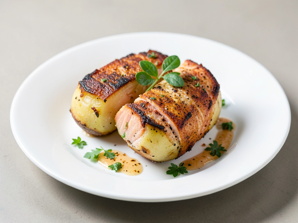 Pommes de terre croustillantes au four avec saumon assaisonné au four à air chaud