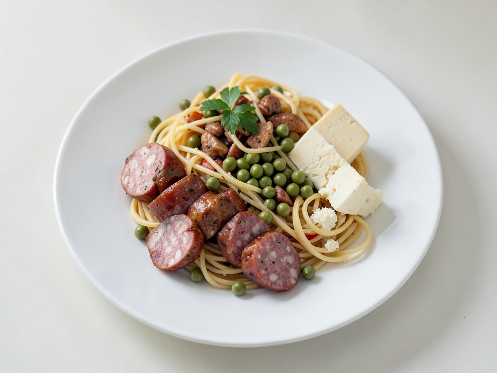 Cremiger Nudel-Erbsen-Salat mit Wurst und Gurken