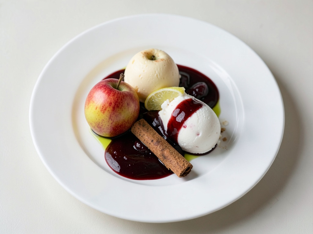 Pear in Red Wine Sauce with Vanilla Ice Cream