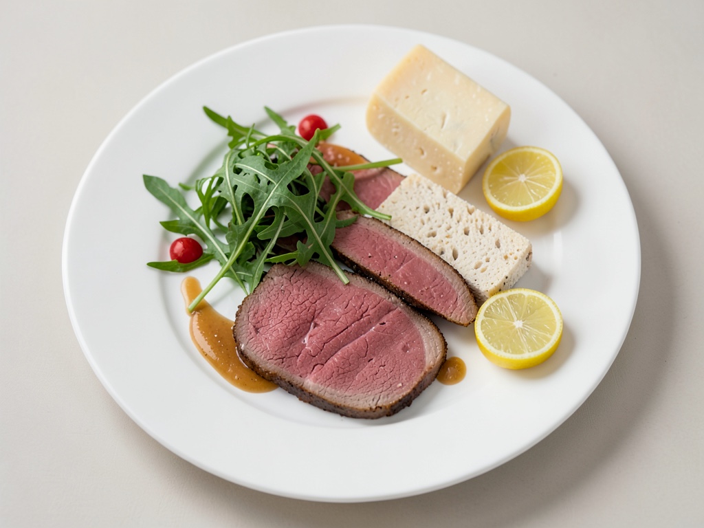 Fettine tenere di filetto di manzo con rucola, formaggio e noci