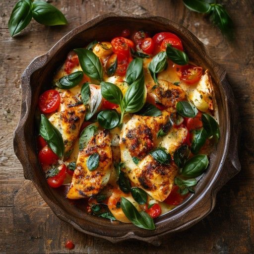 Schnelle Hähnchen-Pfanne mit Tomaten und Basilikum