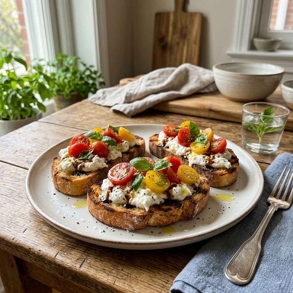 Klassische Burrata-Bruschetta mit Tomate