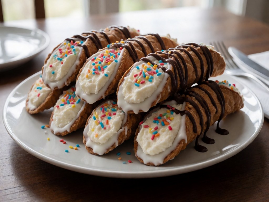 Konfetti-Cannoli mit Schoko-Rand