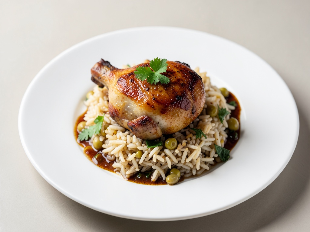 Konfiertes Hähnchen mit Knoblauchreis
