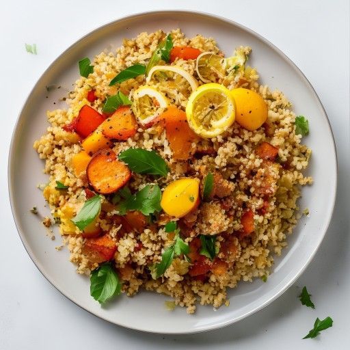Insalata di couscous croccante con patate dolci e limone