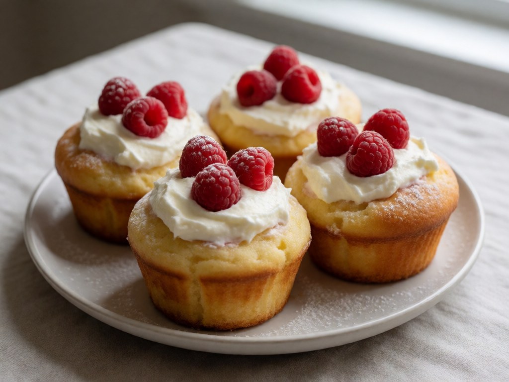 Luftige Muffins mit Frischkäse und Himbeeren