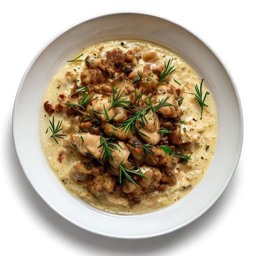 Cremige Polenta mit Hühnerragout und Rosmarin