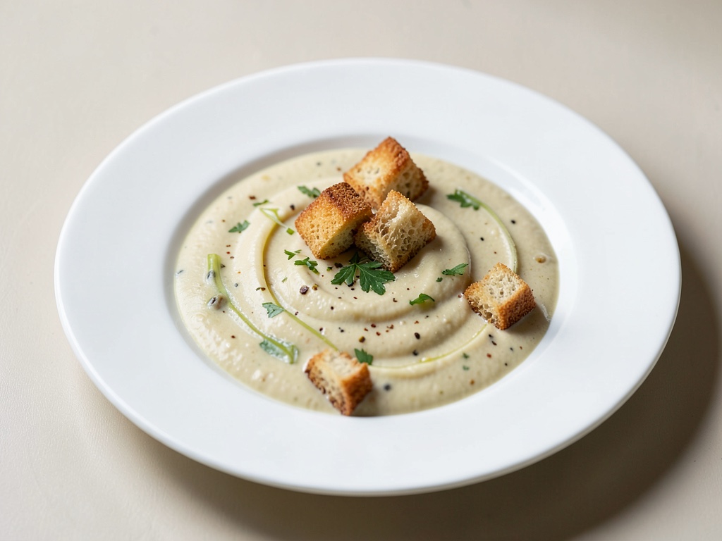 Creamy Fennel-Pear Soup with Croutons