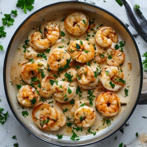 Gambas cremosas con aceite de ajo y perejil
