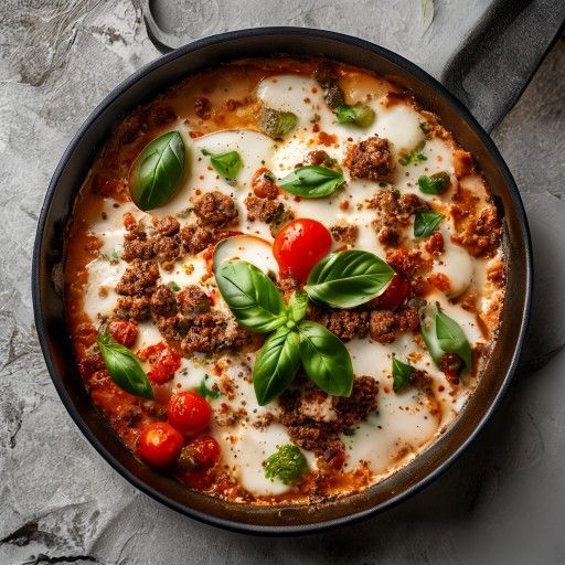 Cremige Knoblauch-Hackfleisch-Tomaten mit Mozzarella