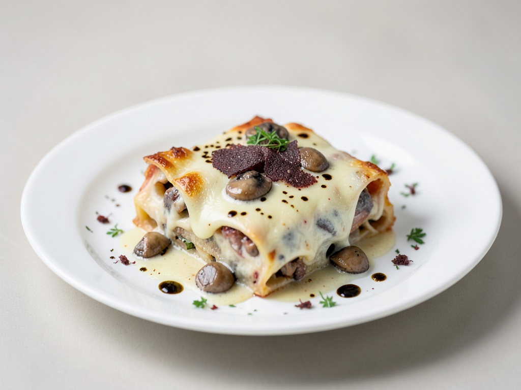 Cremige Ofenlasagne mit Champignons und Trüffelöl