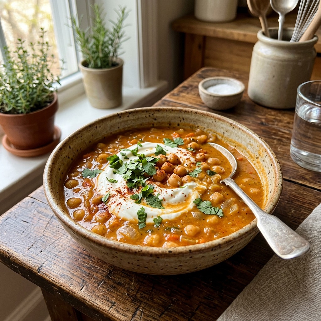 Cremige Harissa-Kichererbsen-Suppe