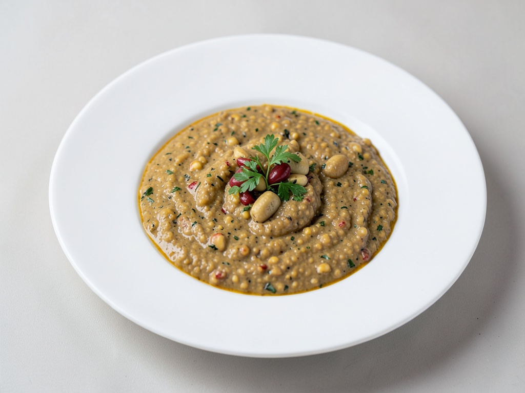 Sopa cremosa de garbanzos con harissa