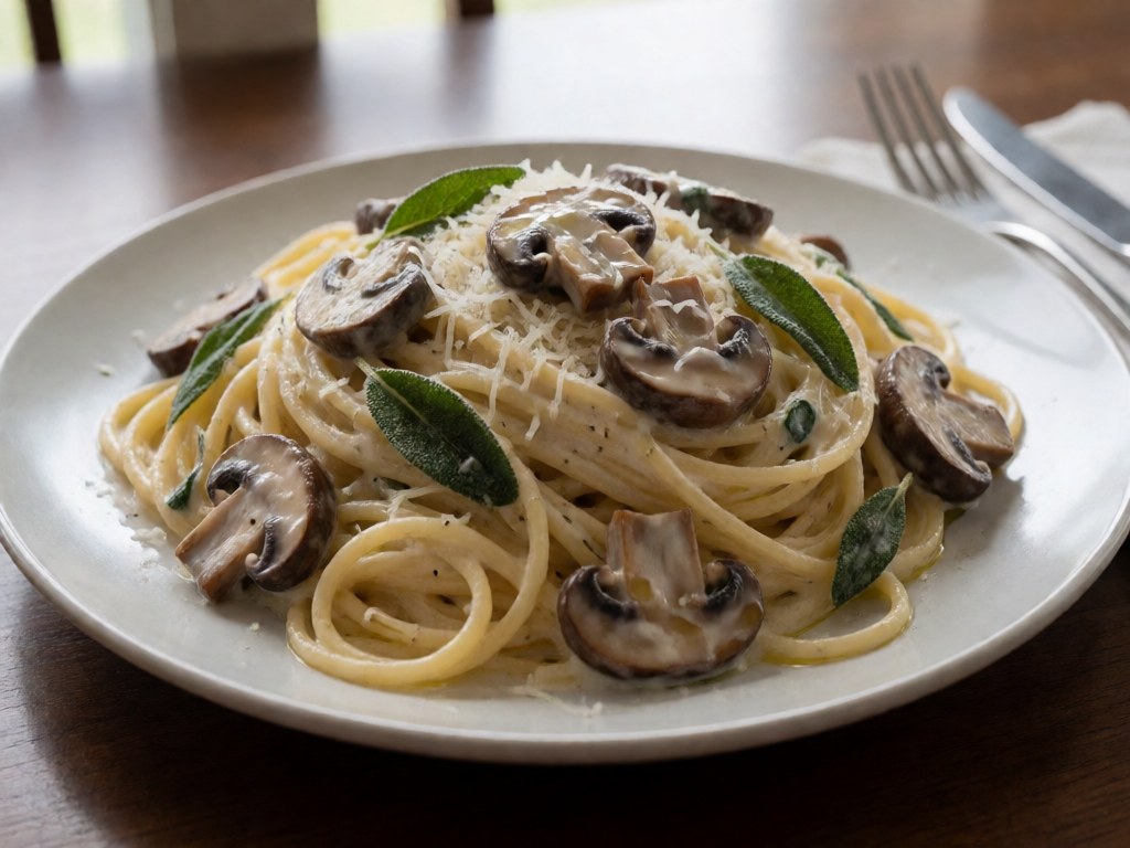 Cremige Champignon-Pasta mit Salbei