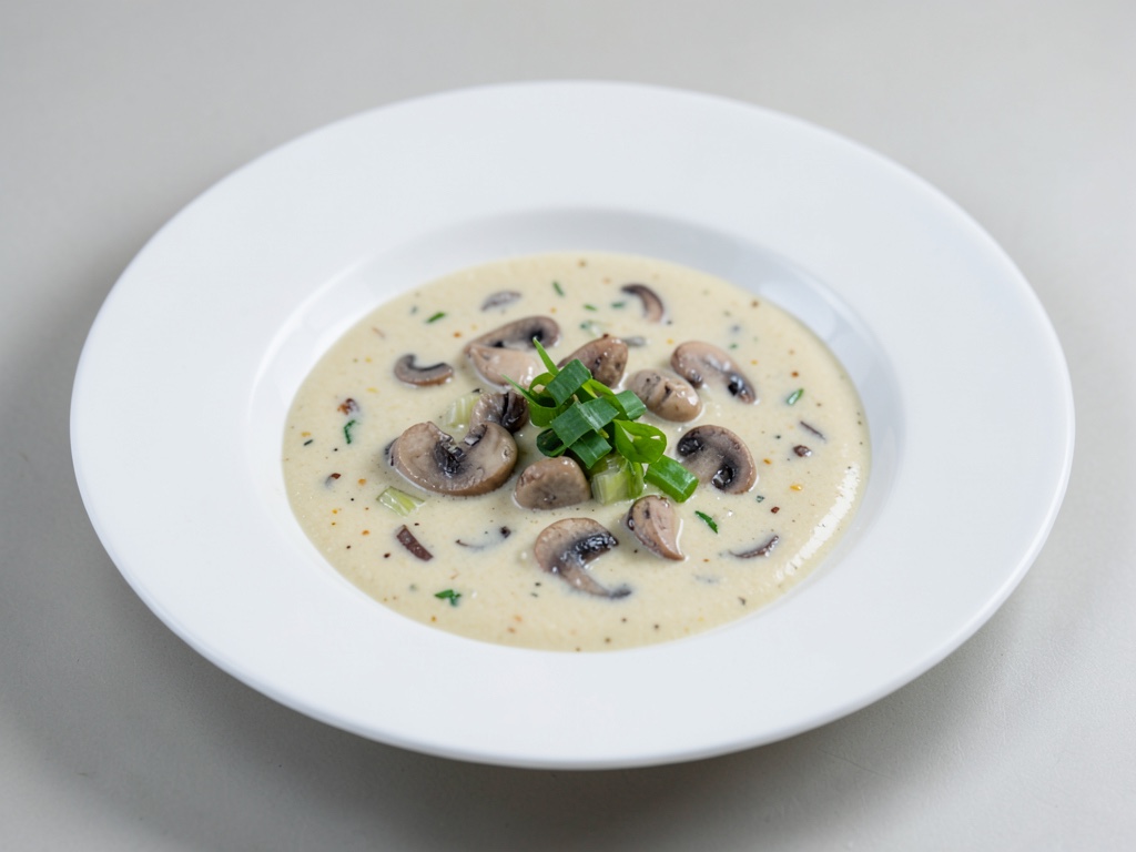 Sopa cremosa de setas de champiñón con champán y puerro