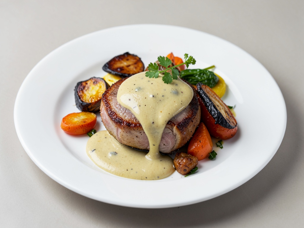 Entenbrust mit cremiger Senf-Sauce und Röstgemüse