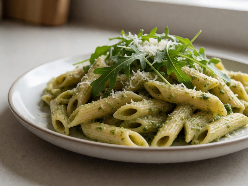 Cremige Pesto-Zitronen-Pasta mit Rucola