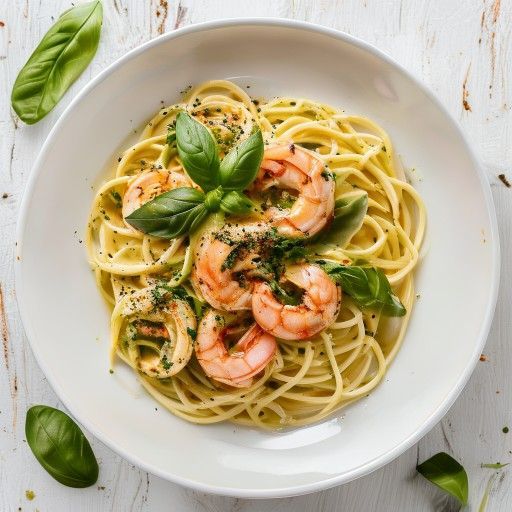 Cremige Pesto-Garnelen-Spaghetti