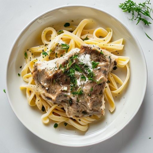 Cremige Schweinefleisch-Tubetti mit Spinat