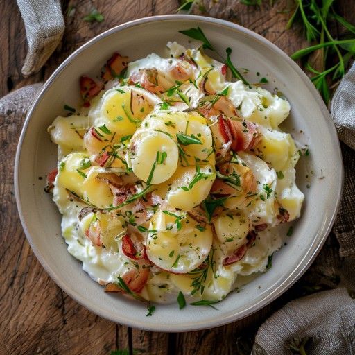 Insalata di patate e pancetta cremosa