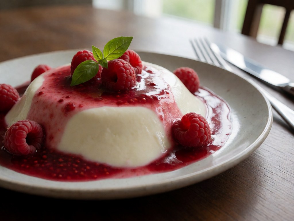 Cremige Himbeer-Panna-Cotta mit Basilikum