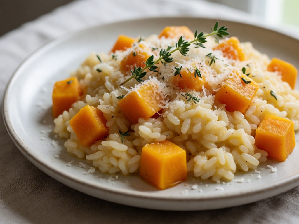 Cremiger Risotto mit Butternut-Kürbis und Thymian