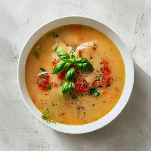 Sopa cremosa de ajo al horno con tomates asados