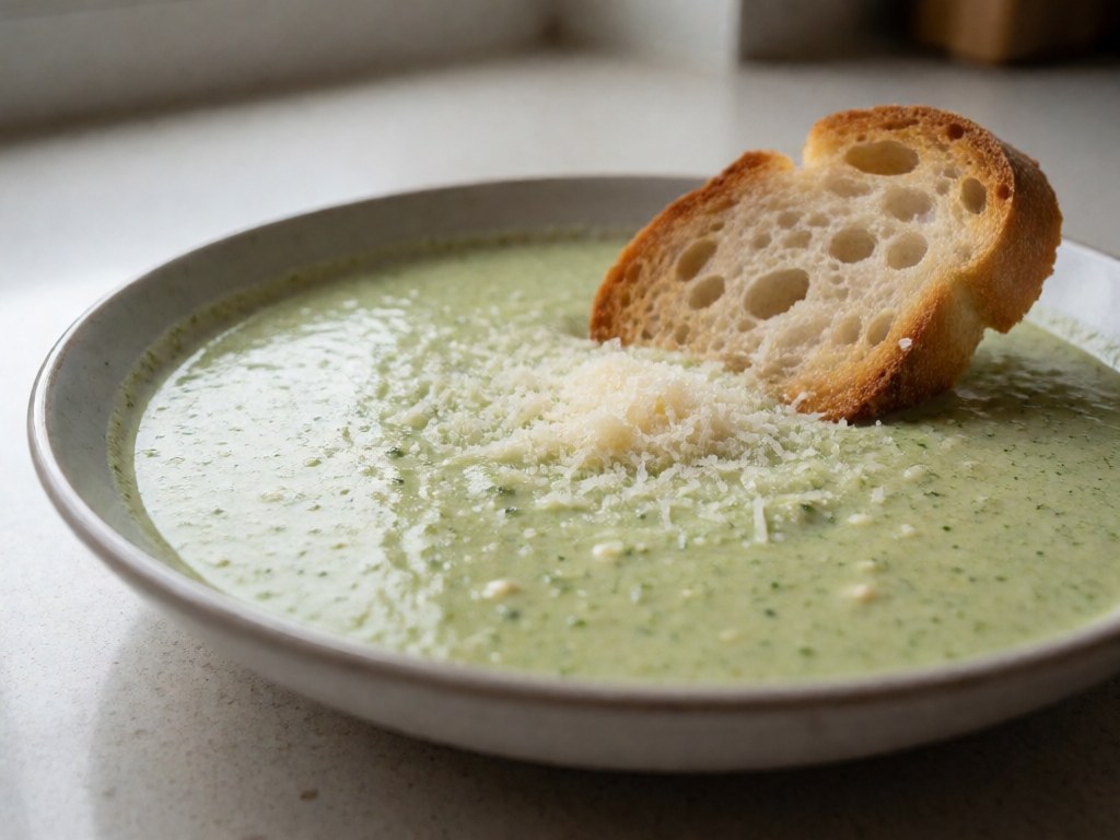 Cremige Spinat-Bohnen-Suppe mit Knoblauchbrot