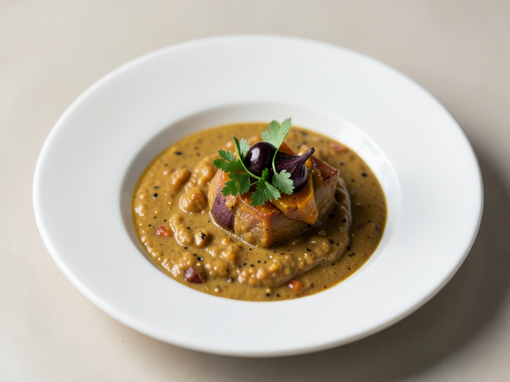 Sopa cremosa de calabaza con ajo negro