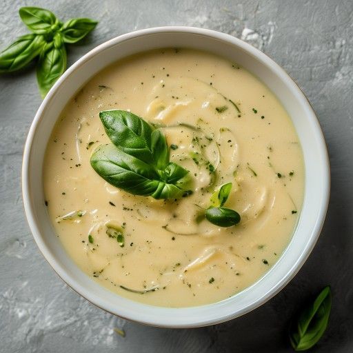 Sopa cremosa de calabacín y judías con albahaca
