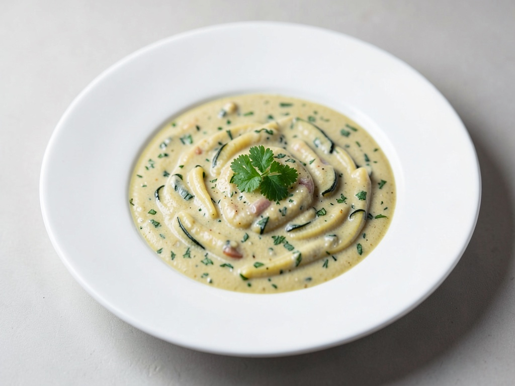 Sopa cremosa de pasta y calabacín