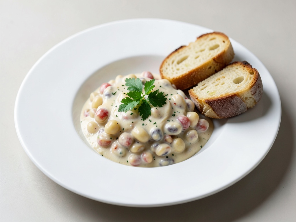 Cremige Bohnen mit Knoblauchbrot