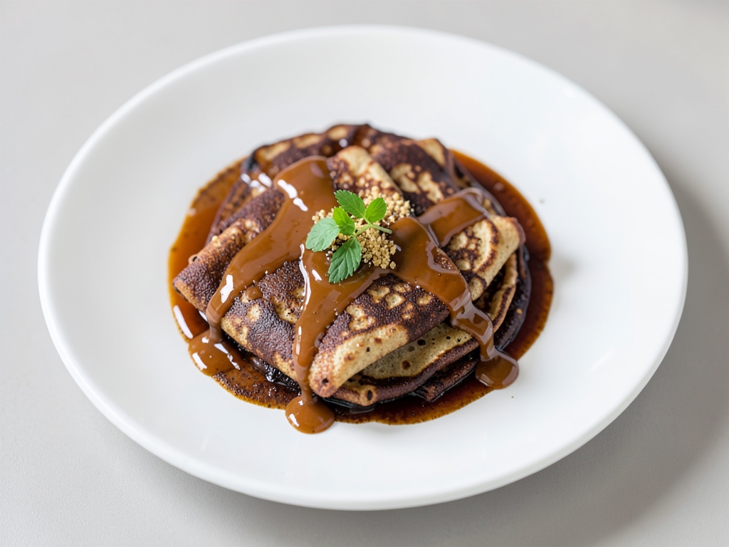 Crêpes de cangrejo con caramelo salado y chocolate