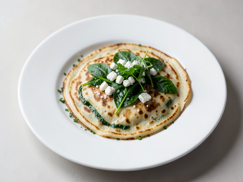Crêpes pequeñas con espinacas y queso feta