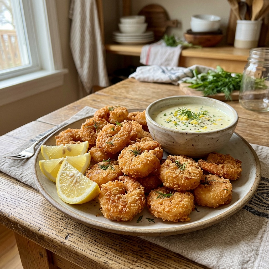 Knusprige Garnelen mit Zitronen-Dill-Dip